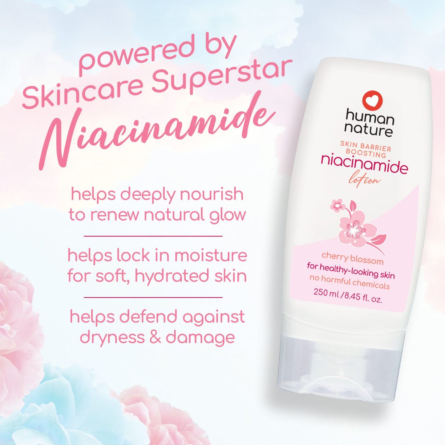 Human Nature Skin Barrier Boosting Niacinamide Lotion 250ml - Cherry Blossom