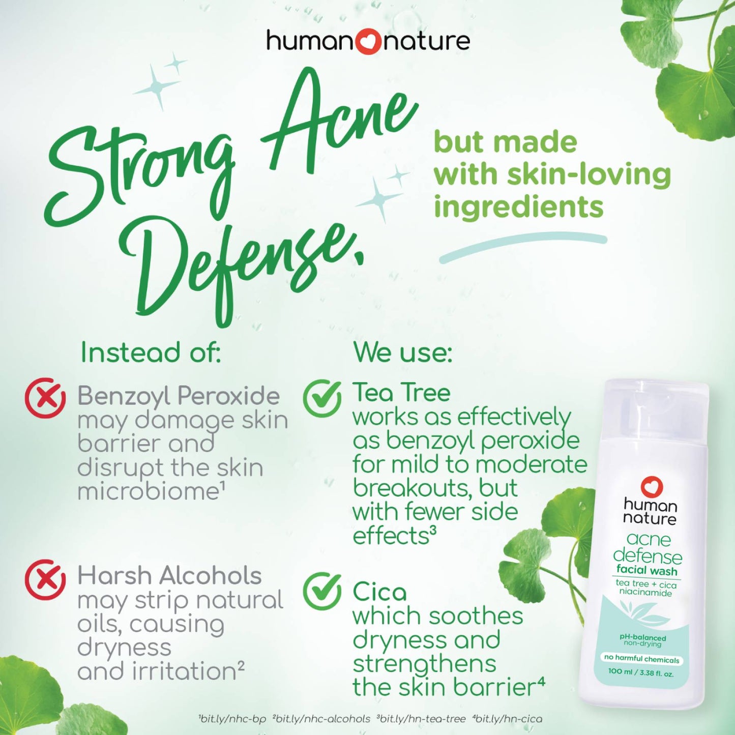 Human Nature Acne Defense Tea Tree, Cica and Niacinamide Facial Wash 100ml