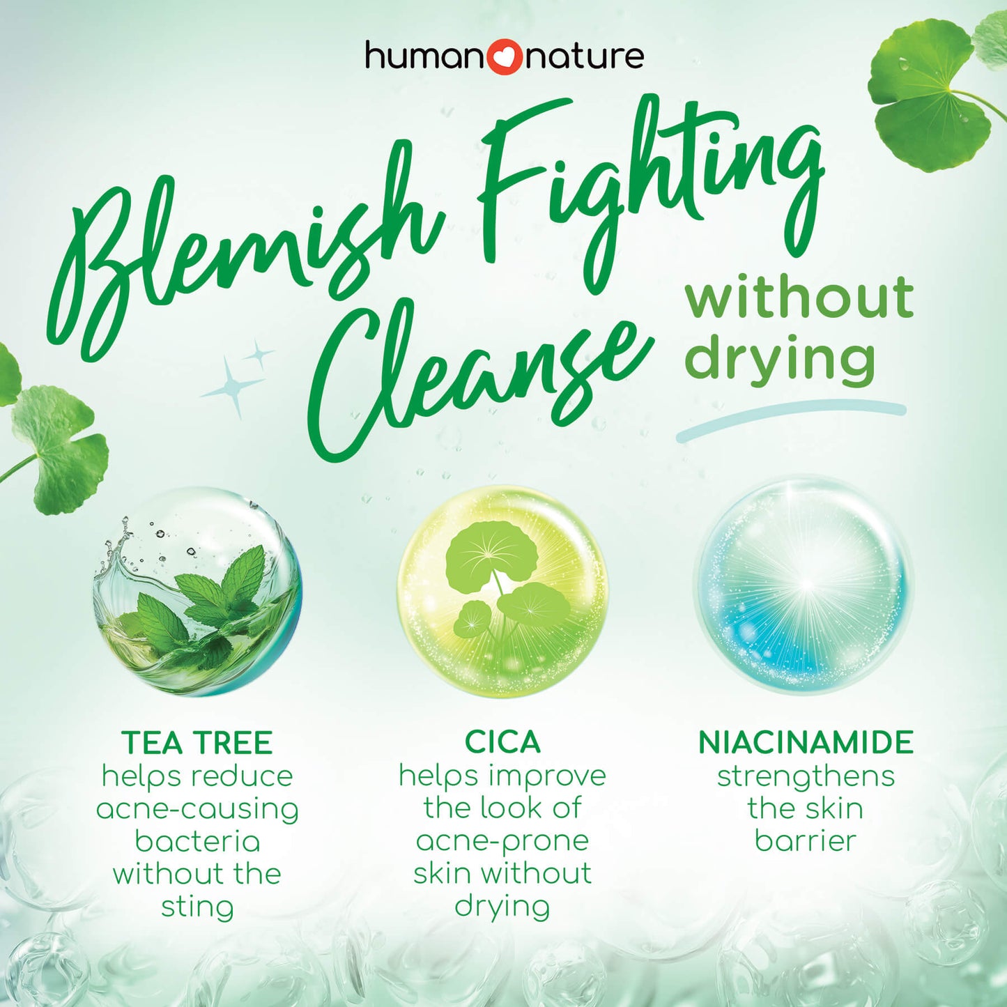 Human Nature Acne Defense Tea Tree, Cica and Niacinamide Facial Wash 100ml