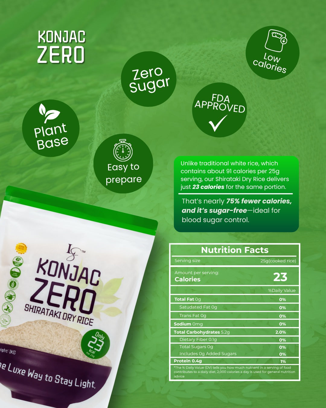 Luxe Slim KonJac Zero Shirataki Dry Rice 80g